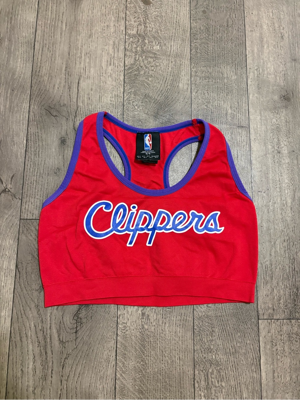 NBA Red Clippers Athletic Crop Top with Purple Trim